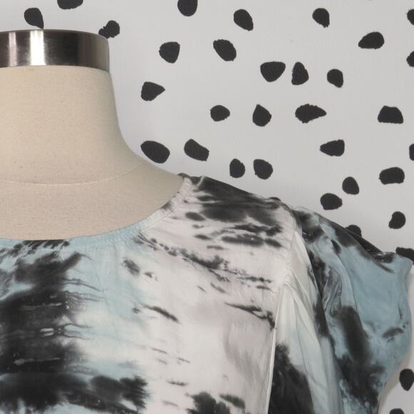 R.G. Kane Blue Tie Dye Sash Belt Puff Sleeve Cupro Dress - Picture 3 of 10